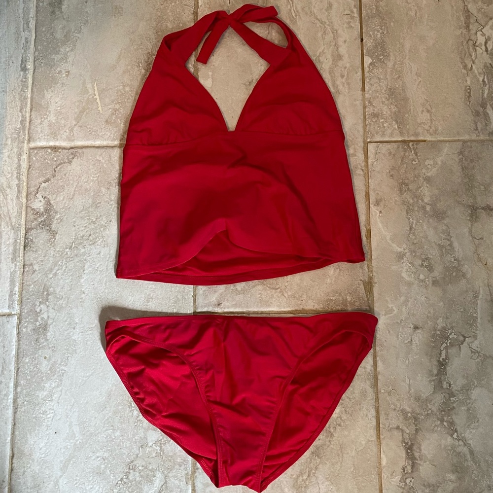 red two piece bathing suit